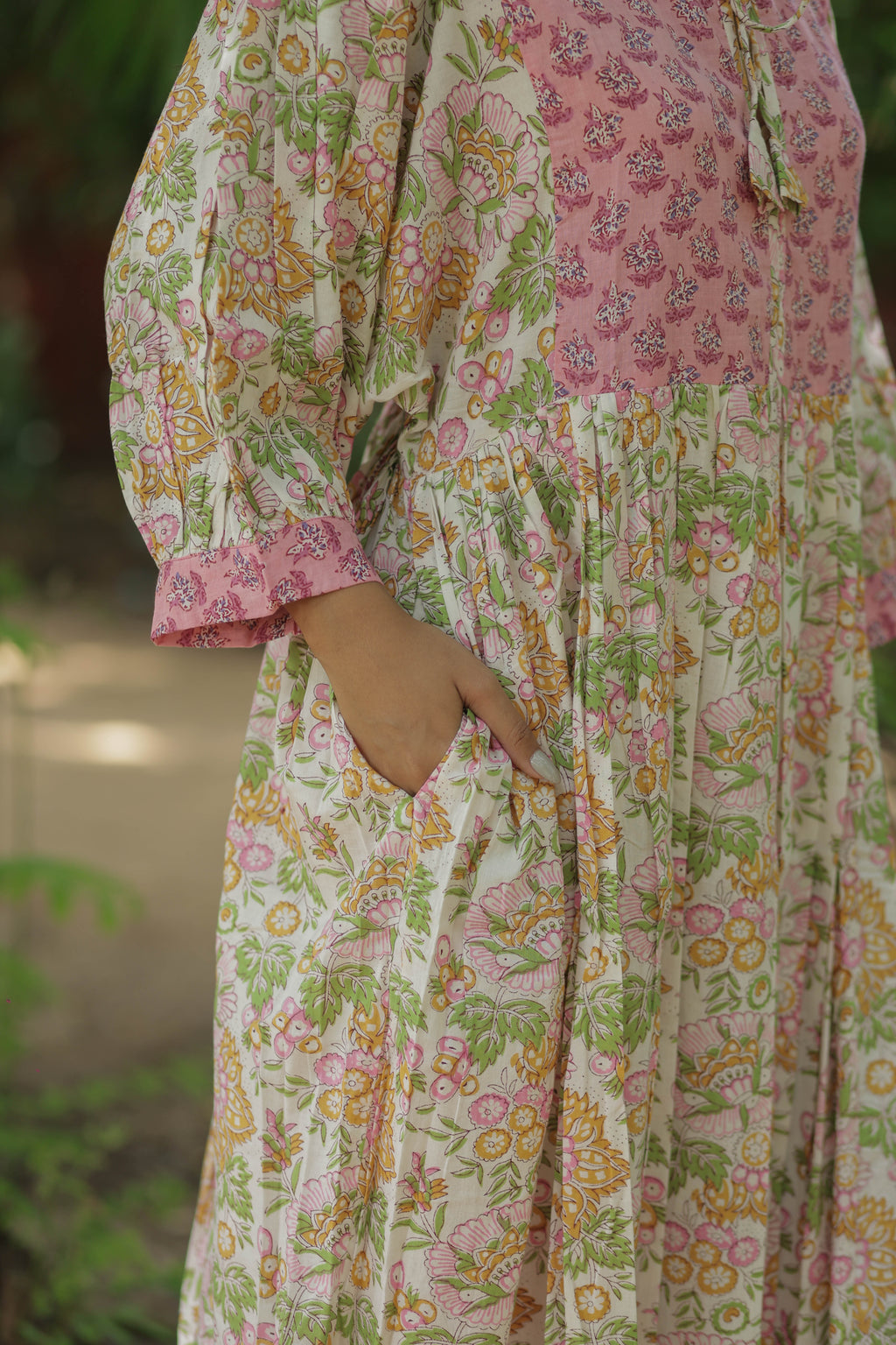 Hand Block Print Organic Cotton Midi Dress for Women — Long Sleeve - gallery