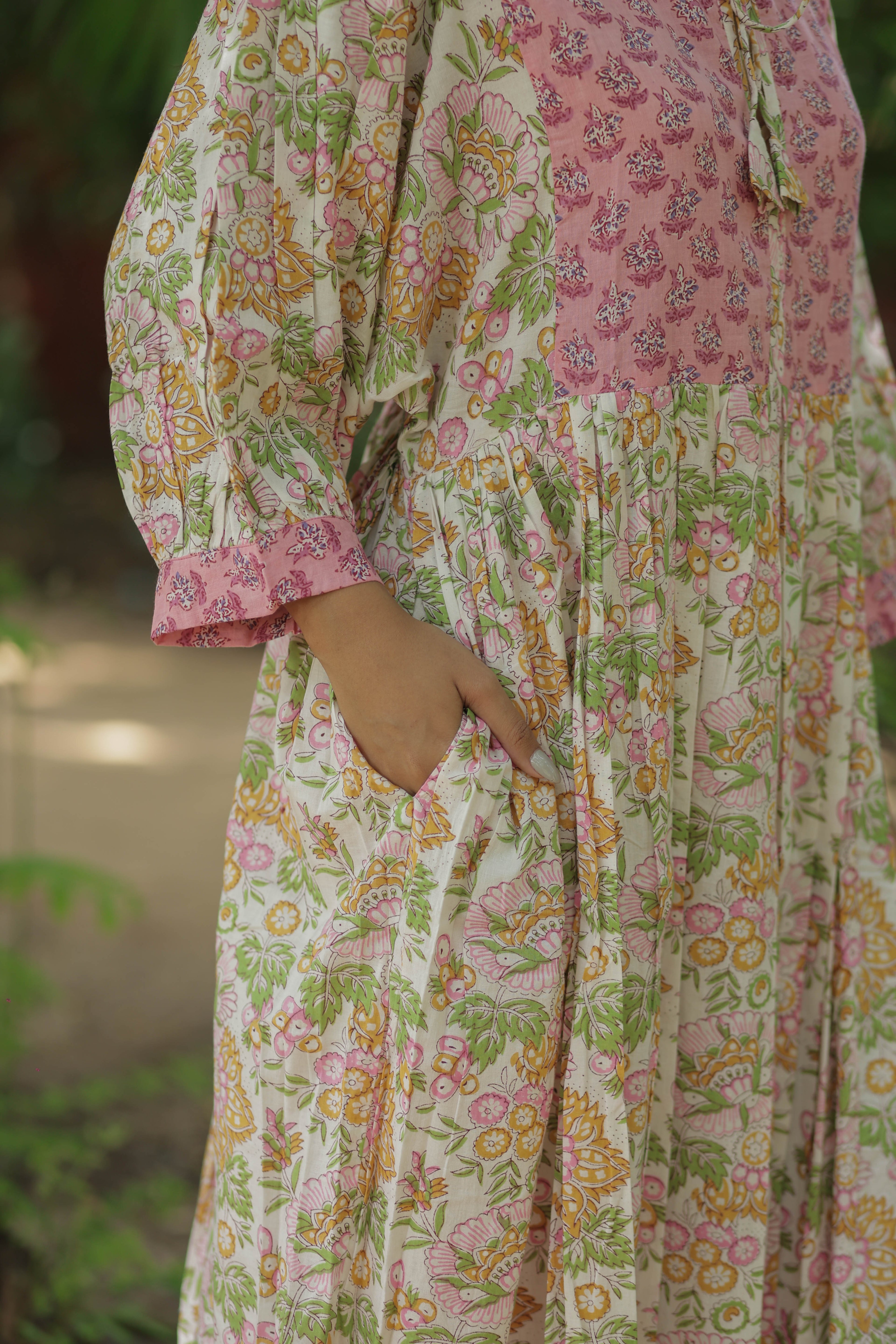 Hand Block Print Organic Cotton Midi Dress for Women — Long Sleeve - gallery
