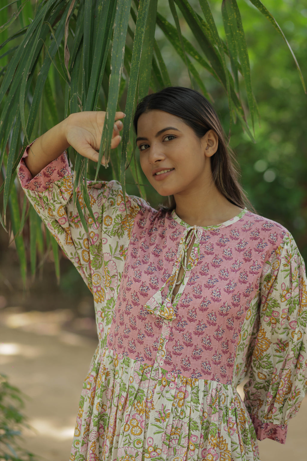 Hand Block Print Organic Cotton Midi Dress for Women — Long Sleeve - gallery