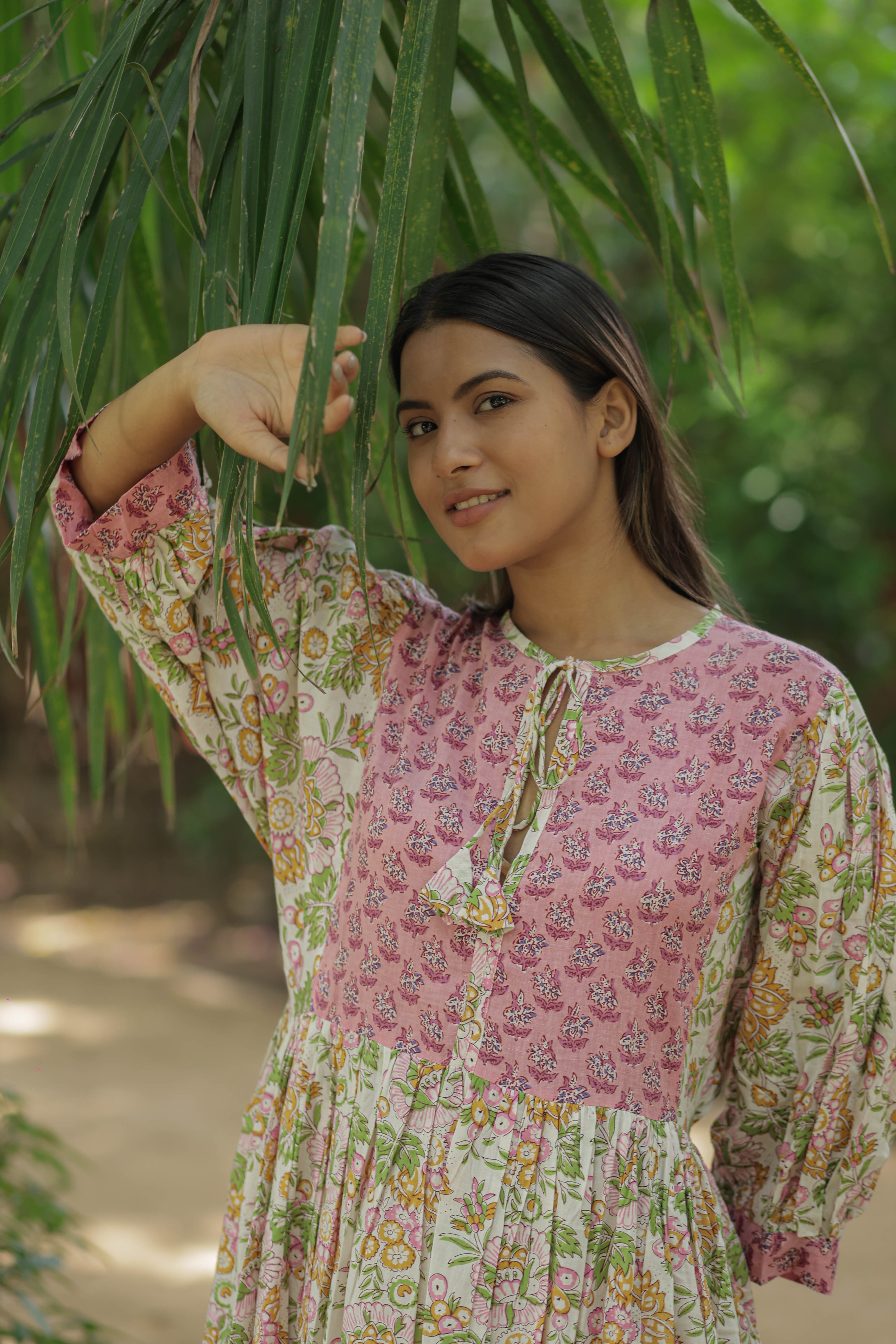 Hand Block Print Organic Cotton Midi Dress for Women — Long Sleeve - gallery