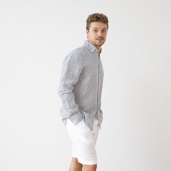 Paul Navy Stripe Linen Shirt for Men — gallery
