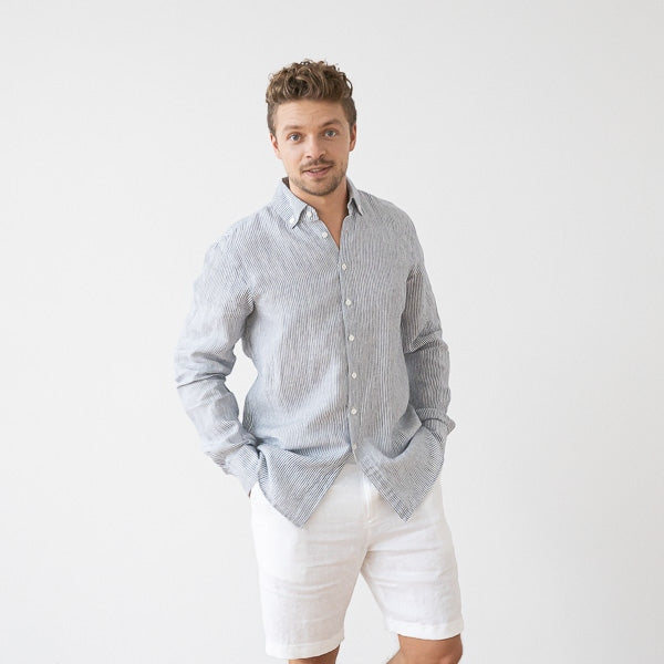 Paul Navy Stripe Linen Shirt for Men — gallery