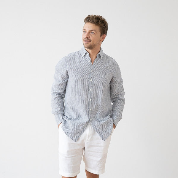 Paul Navy Stripe Linen Shirt for Men — gallery
