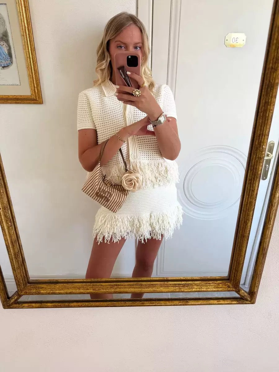 Lake Crochet and Tassel Shirt and Skirt Coord Set for Women - gallery