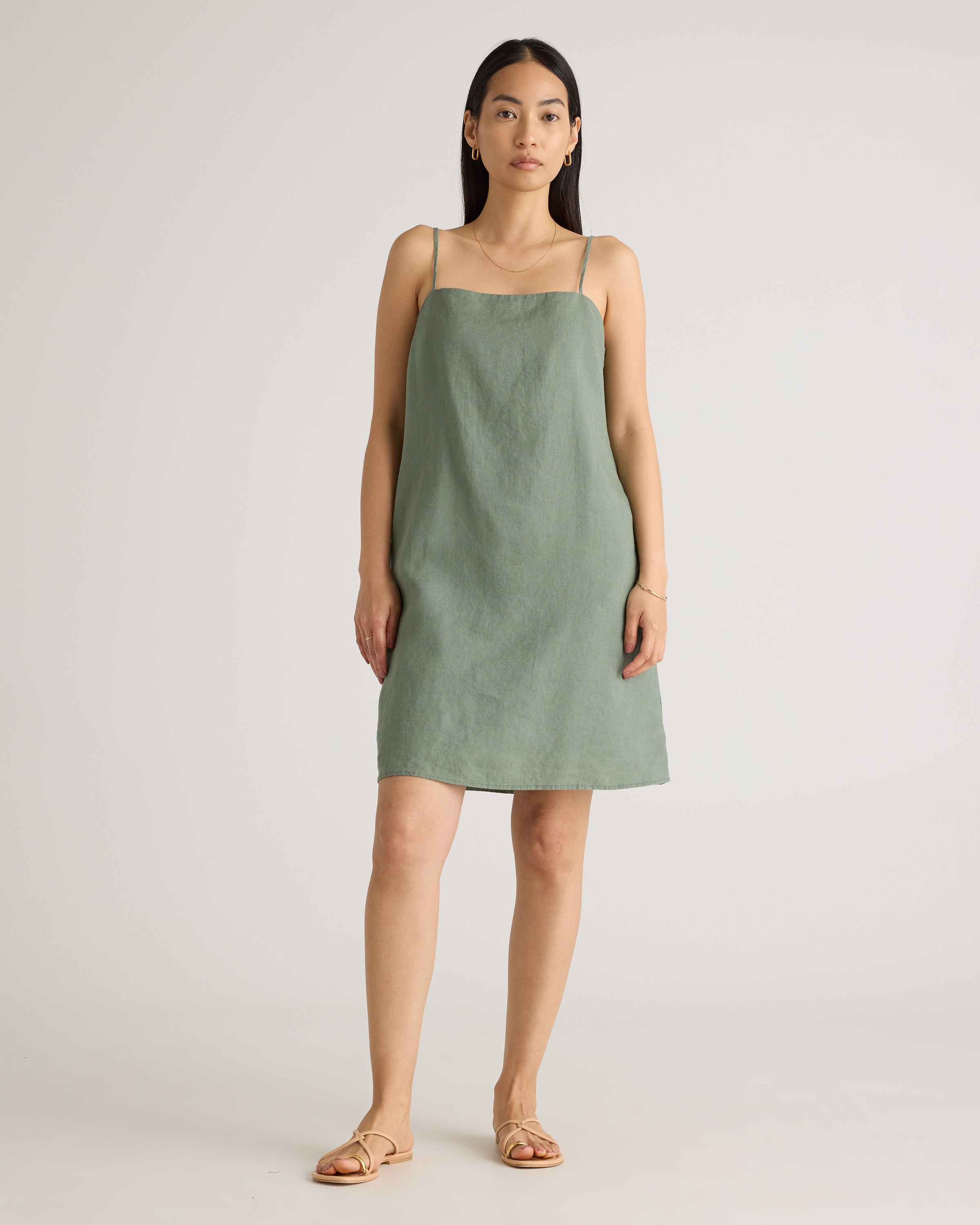 European Linen Spaghetti Strap Mini Dress for Women