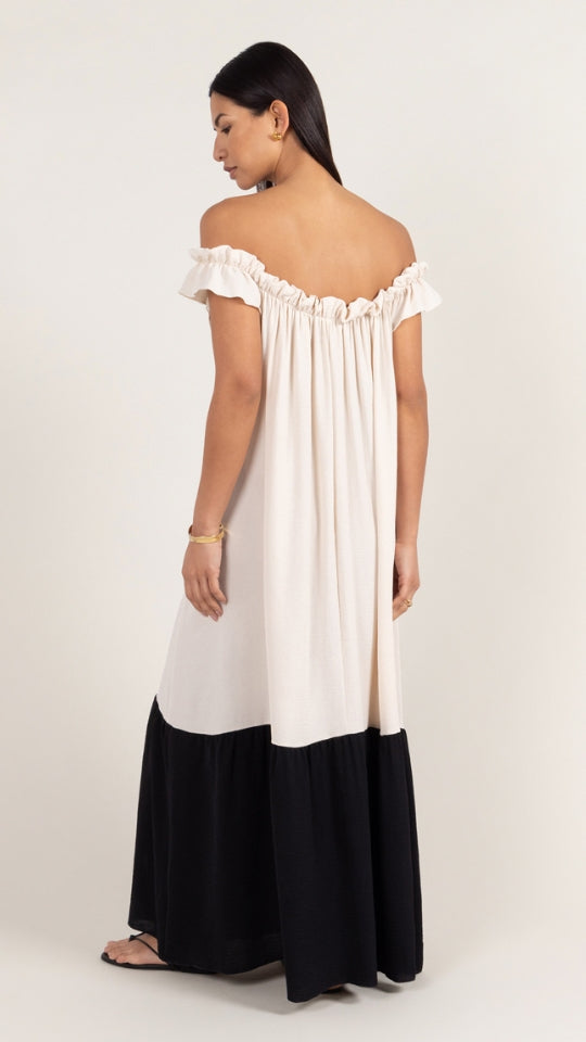 Alessia Contrast Dress - Ivory/ Black - gallery