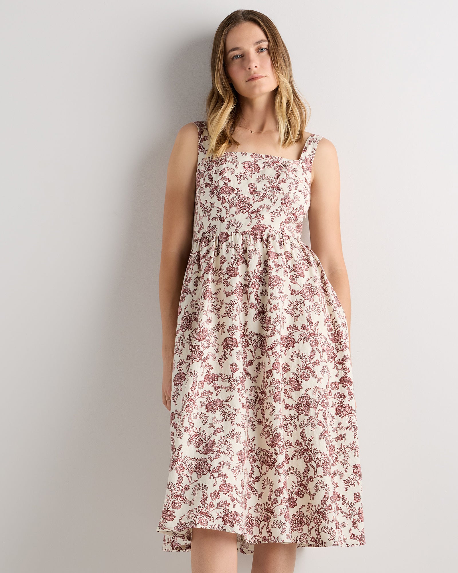 European Linen Fit and Flare Midi Dress for Women