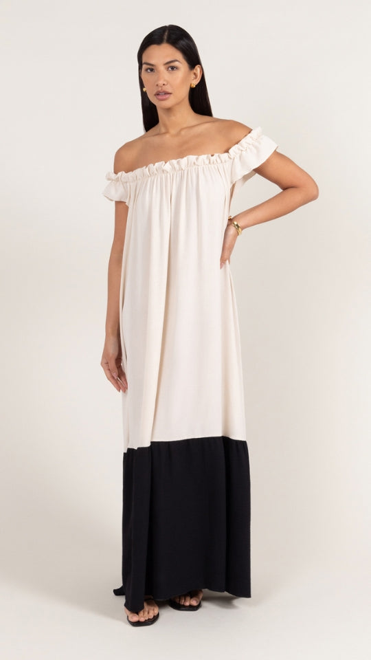Alessia Contrast Dress - Ivory/ Black - gallery