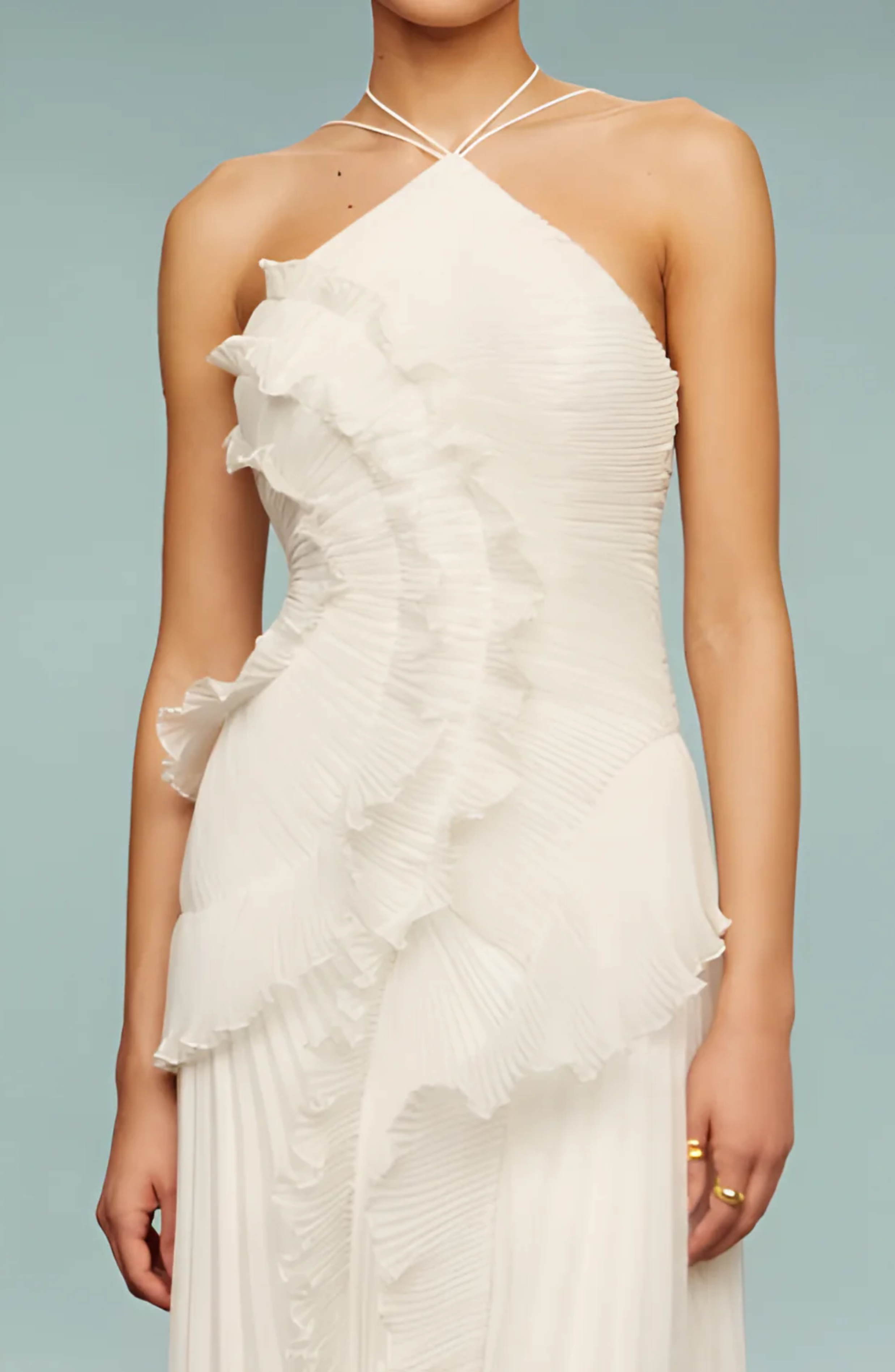 Pleated Frill Halter Neck Maxi Dress for Women - gallery