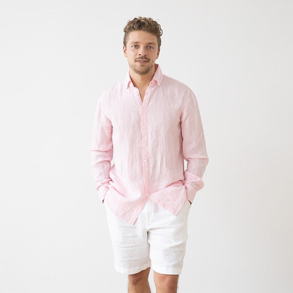 Paul Pink Melange Linen Shirt for Men — gallery