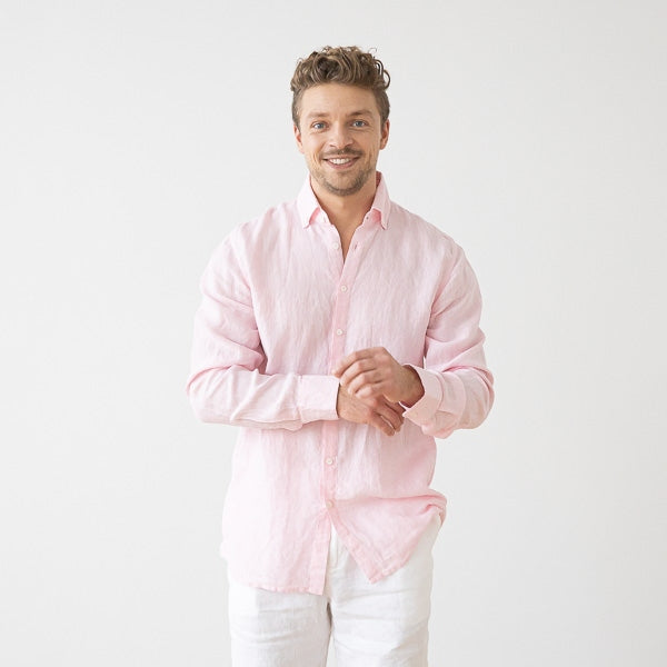 Paul Pink Melange Linen Shirt for Men — gallery