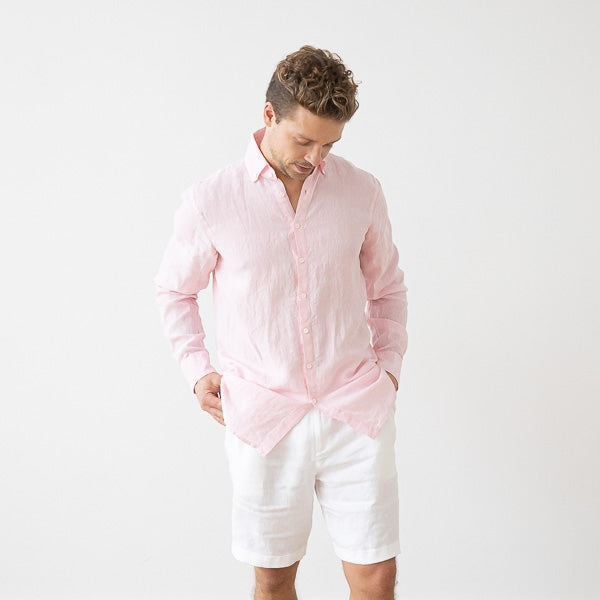 Paul Pink Melange Linen Shirt for Men — gallery