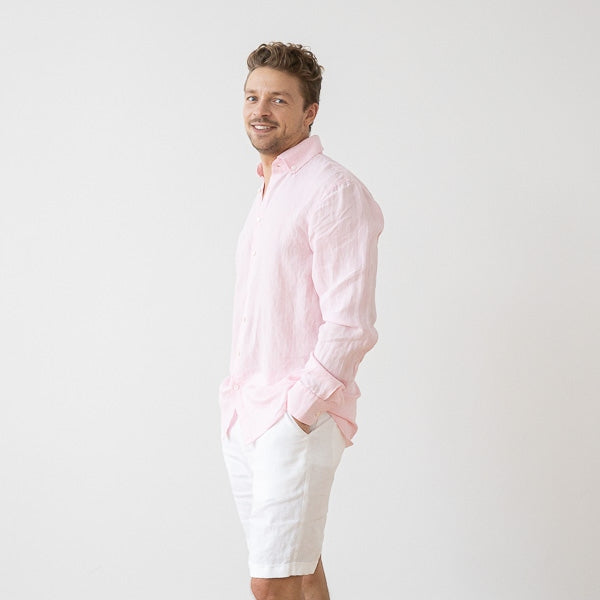 Paul Pink Melange Linen Shirt for Men — gallery