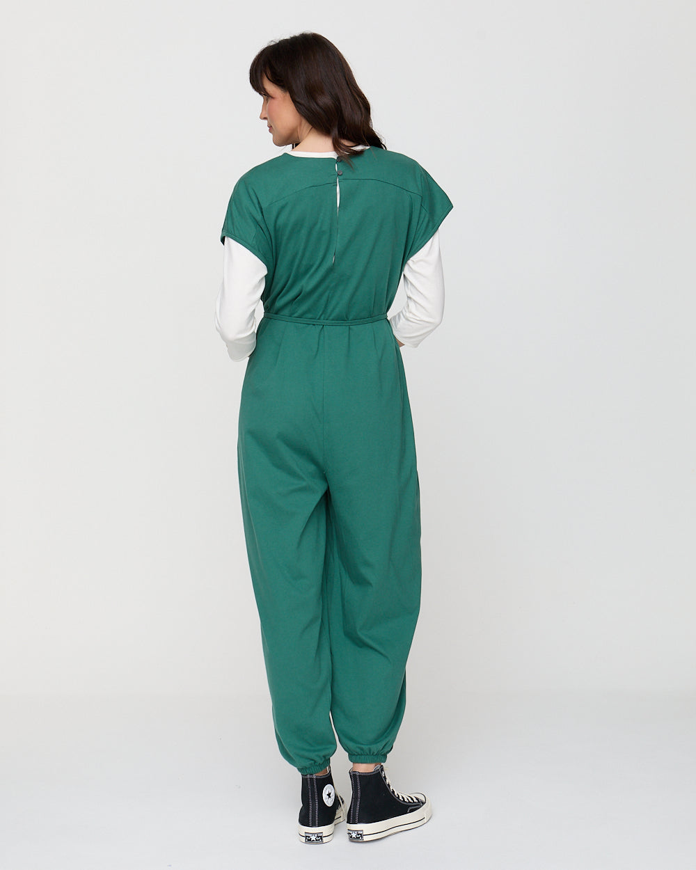 Green Tie Waist Organic Cotton Jumpsuit for Women — Balloon Leg - gallery
