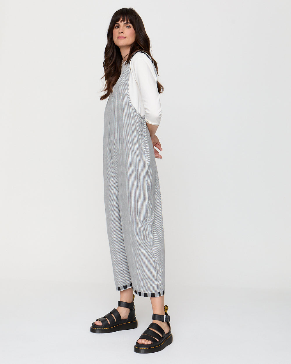 Reversible Striped Check Dungaree Jumpsuit for Women — Wide Leg - gallery