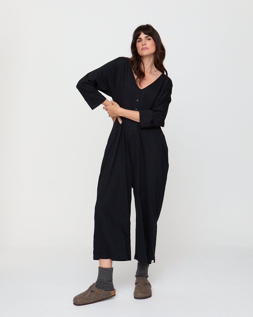 Black Loose-Fit Wide-Leg Jumpsuit for Women — Organic Cotton - gallery