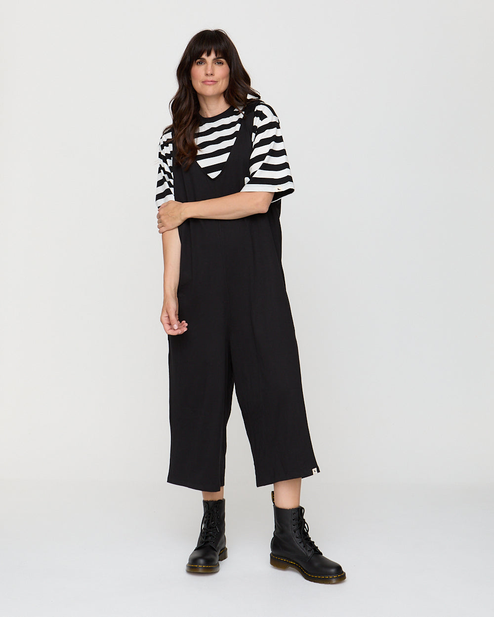 Black Wide-Leg Dungaree Jumpsuit for Women — Organic Cotton - gallery