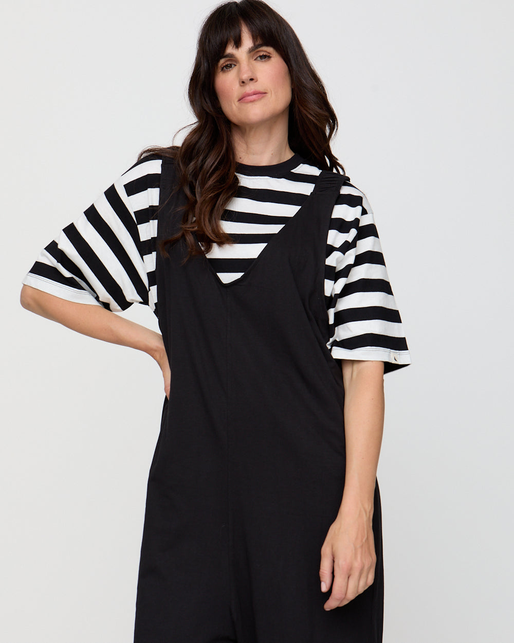 Black Wide-Leg Dungaree Jumpsuit for Women — Organic Cotton - gallery