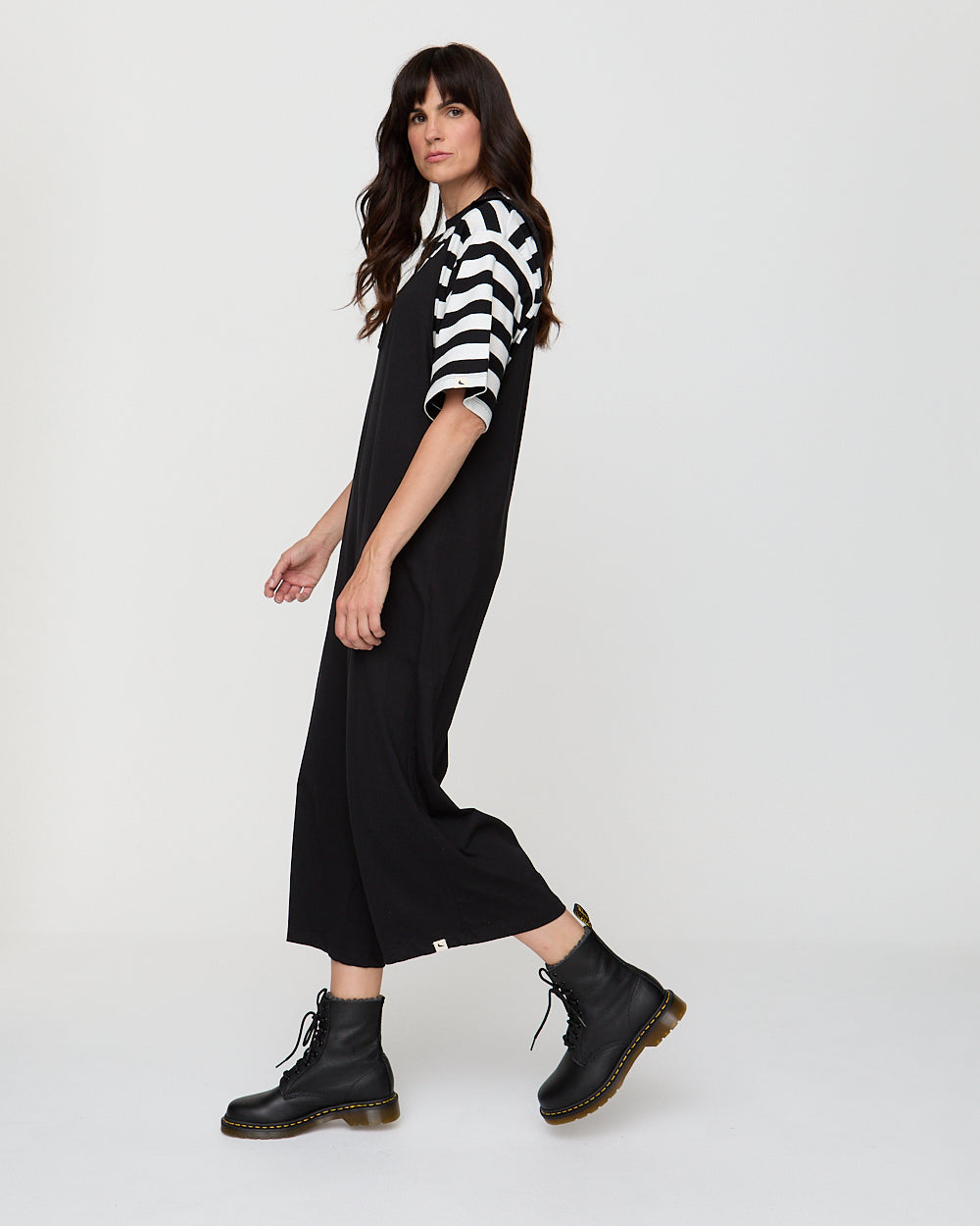 Black Wide-Leg Dungaree Jumpsuit for Women — Organic Cotton