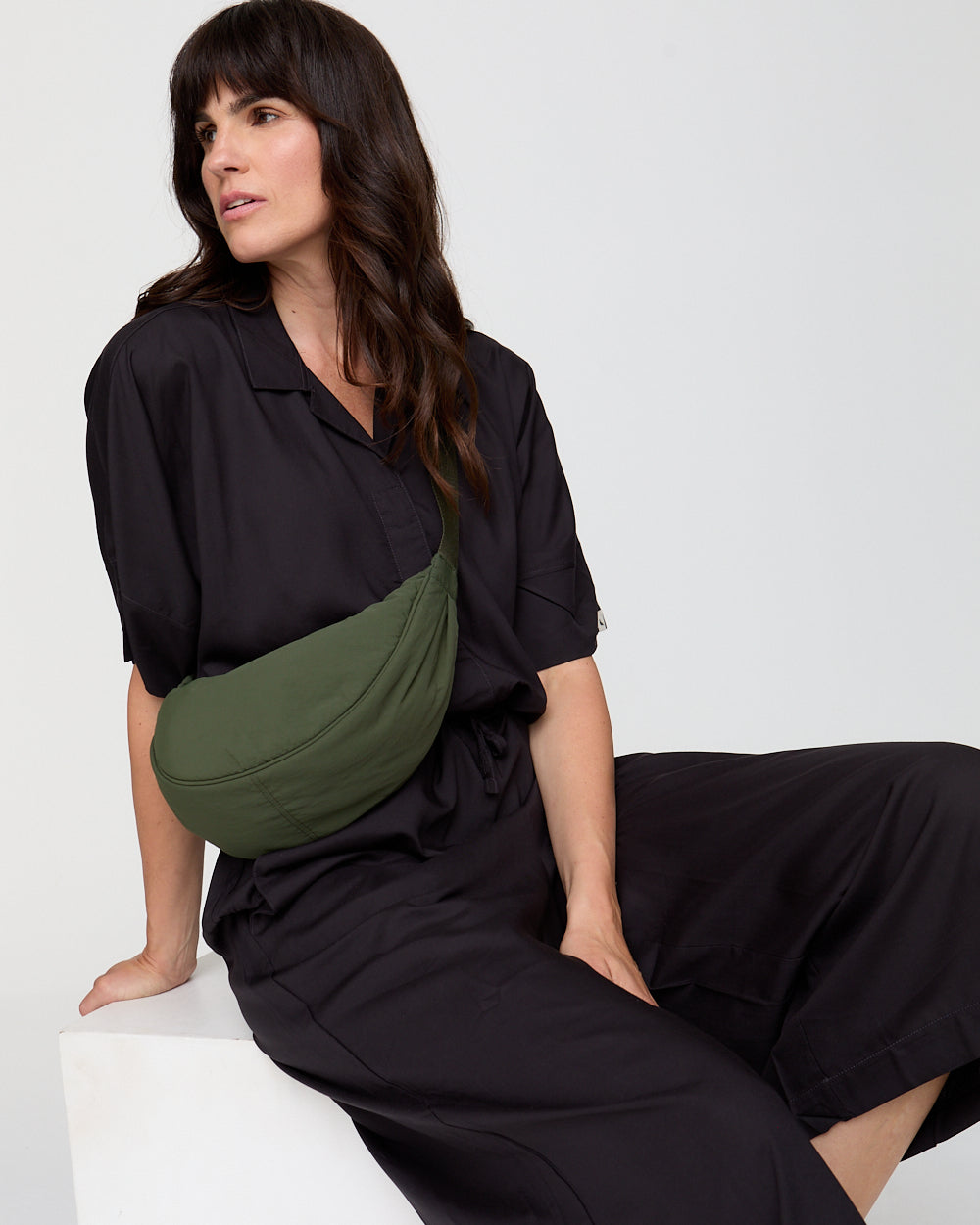 Black Wide-Leg Crop Jumpsuit for Women — Button Front Pockets - gallery