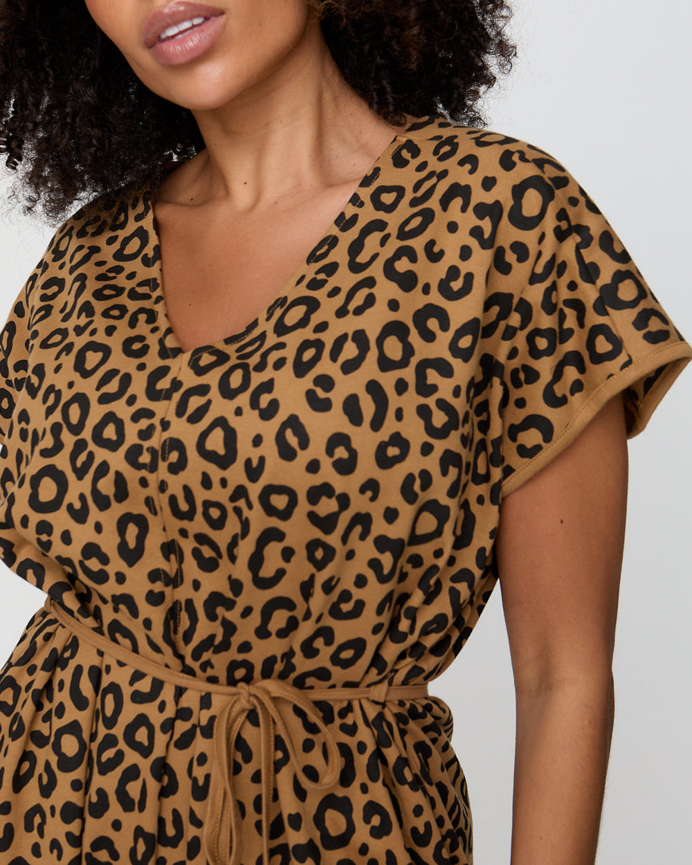 Brown Animal Print Tie Waist Jumpsuit for Women — Balloon Leg - gallery