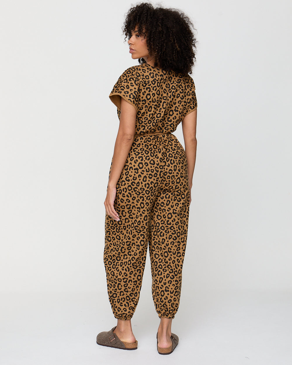 Brown Animal Print Tie Waist Jumpsuit for Women — Balloon Leg - gallery