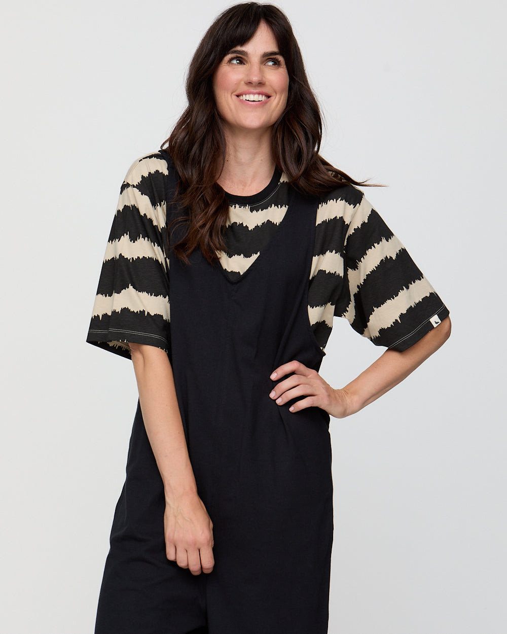 Black Organic Cotton Dungaree Jumpsuit for Women — Elastic Straps - gallery