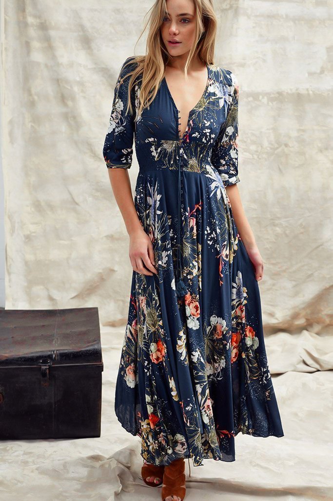 JAASE - Indiana Maxi Dress: Lace Back Shirred Waist A Line Dress with Ha... — gallery