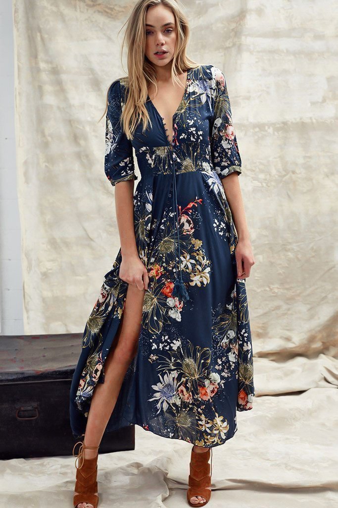 JAASE - Indiana Maxi Dress: Lace Back Shirred Waist A Line Dress with Ha... — gallery