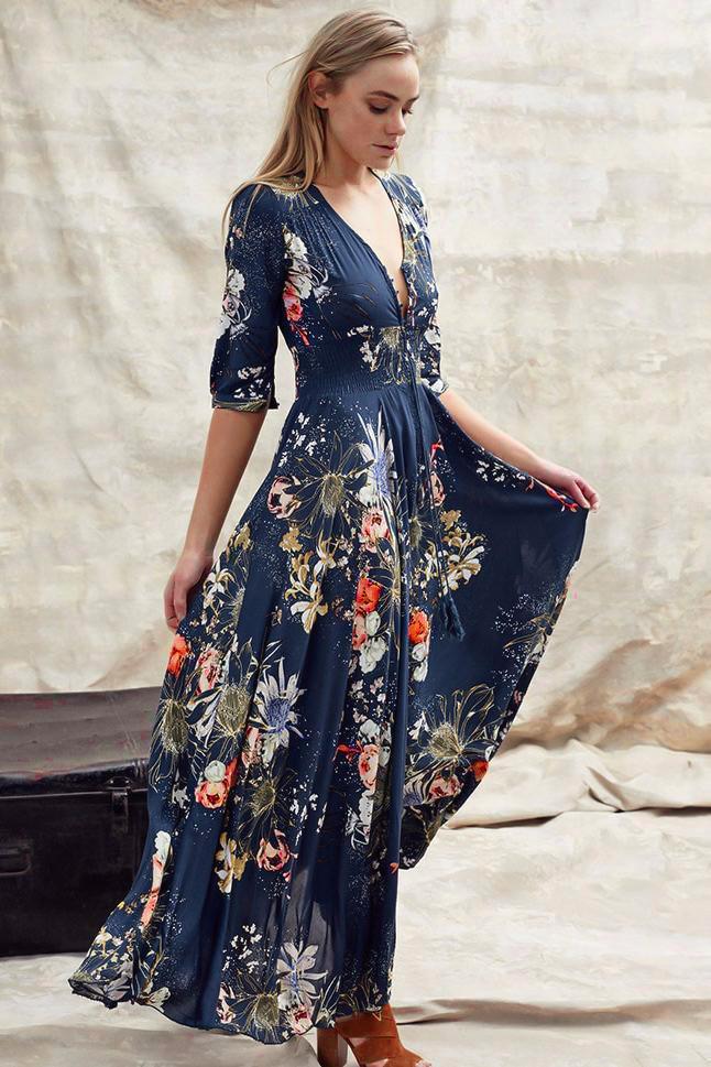JAASE - Indiana Maxi Dress: Lace Back Shirred Waist A Line Dress with Ha... — gallery