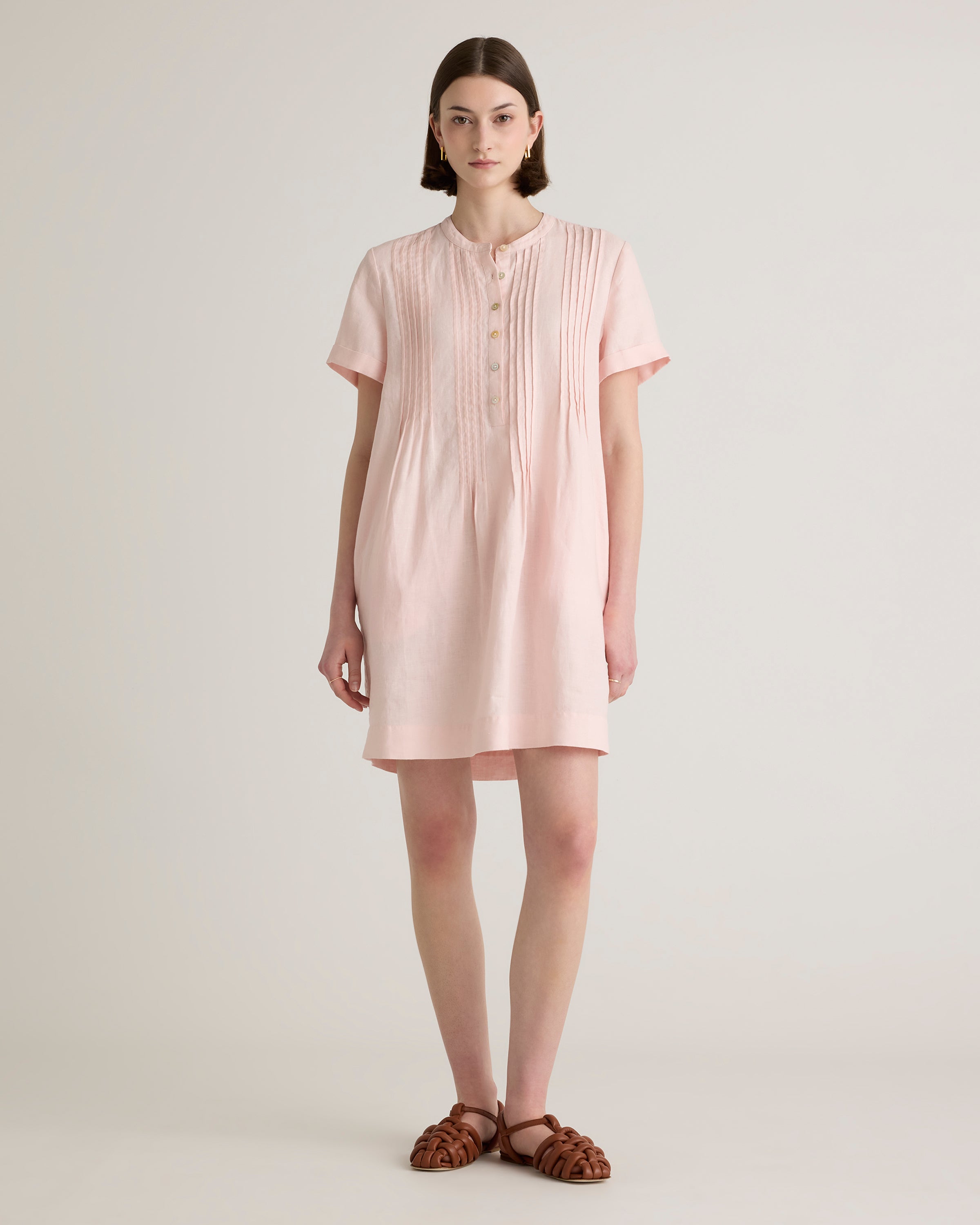 European Linen Short Sleeve Swing Dress for Women