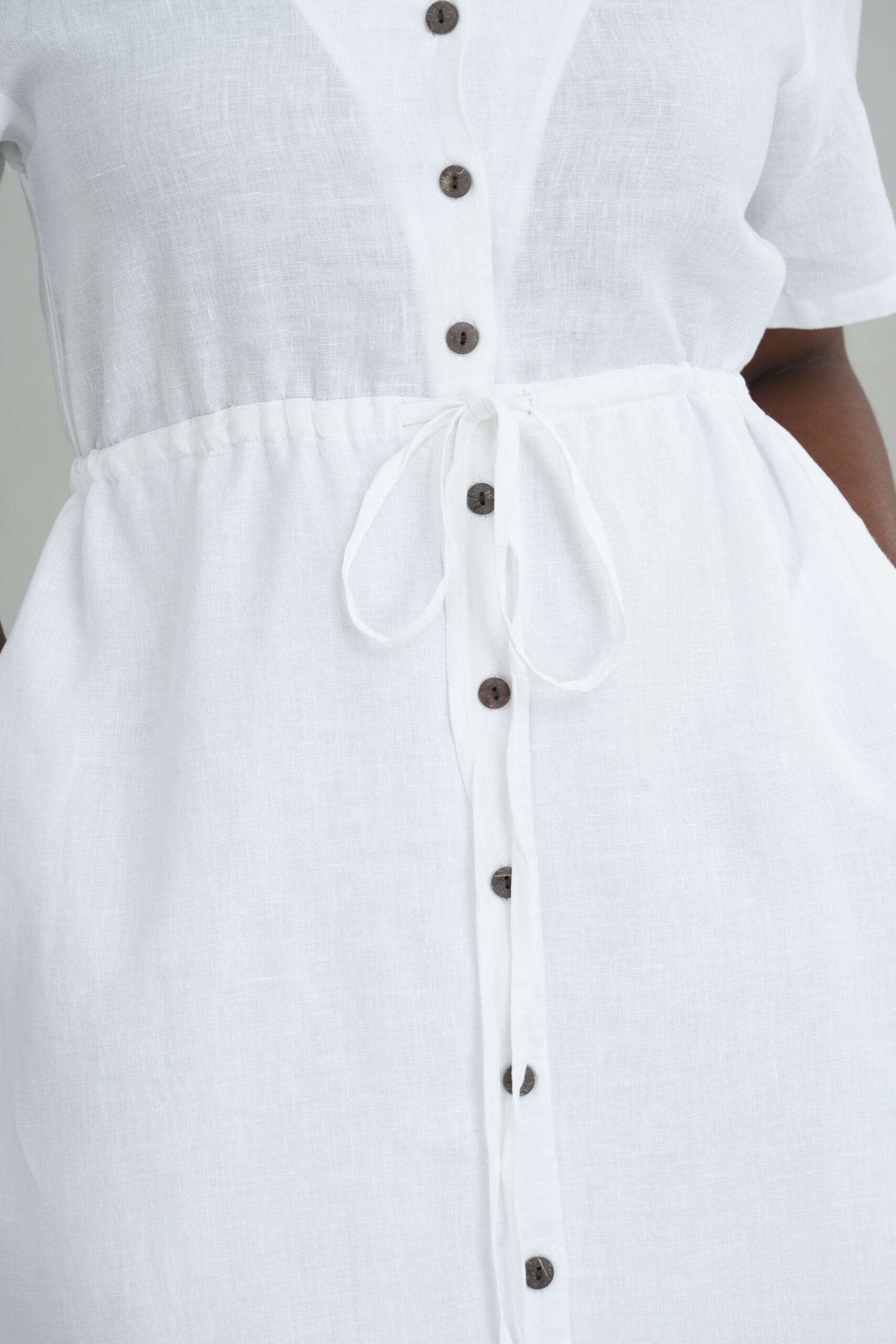 Drawstring Waist Linen Short Dress for Women - gallery