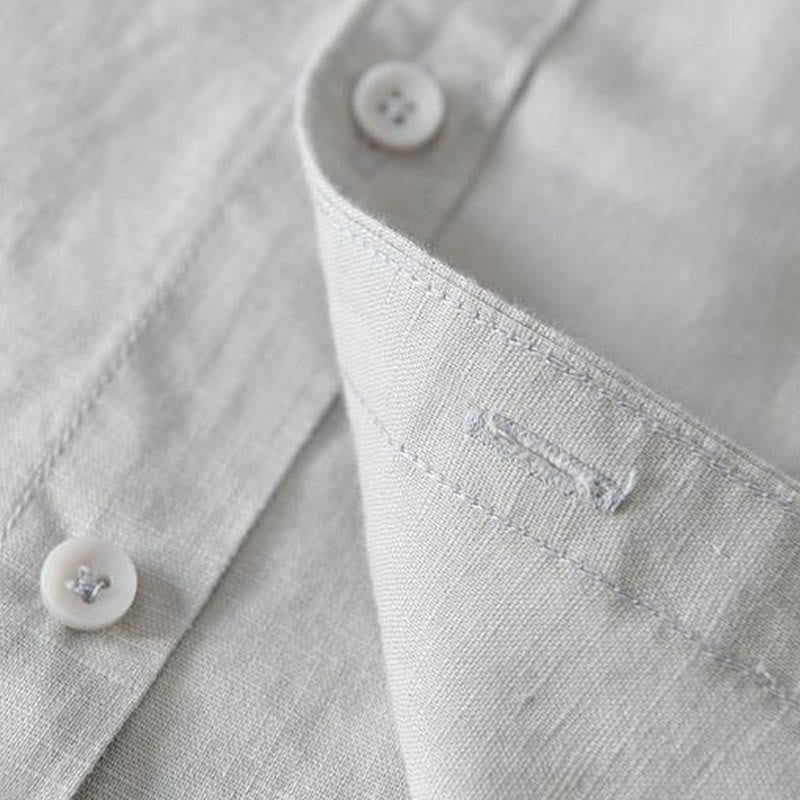Simple Style Short Sleeve Cotton Linen Shirt for Men - gallery