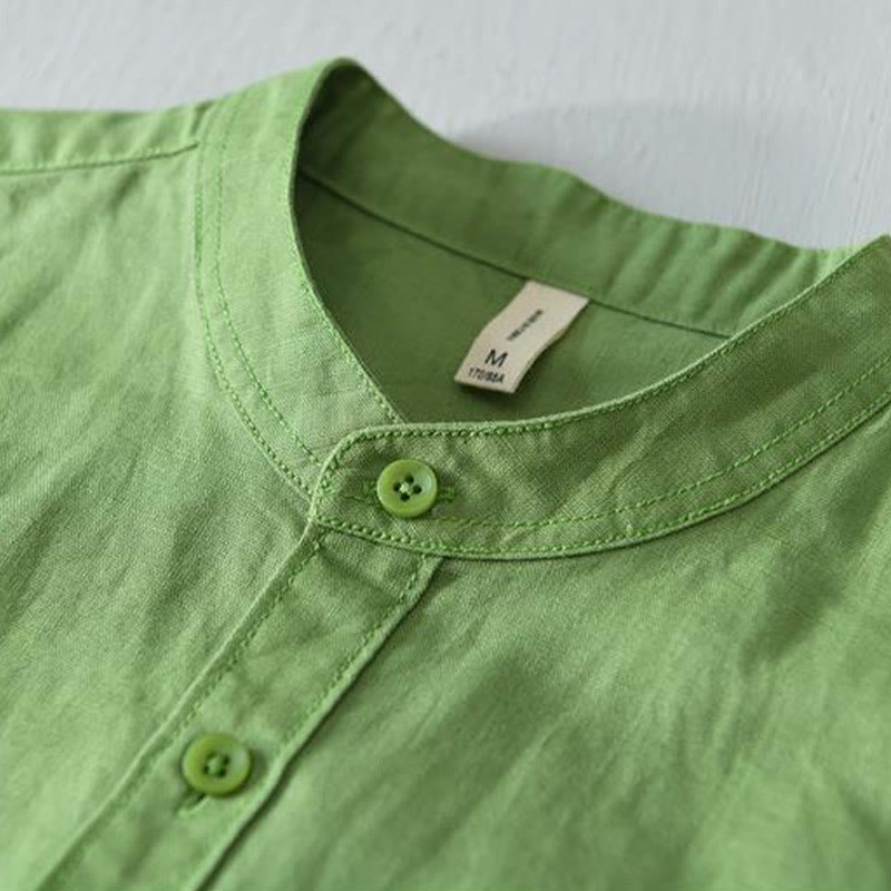Simple Style Short Sleeve Cotton Linen Shirt for Men - gallery
