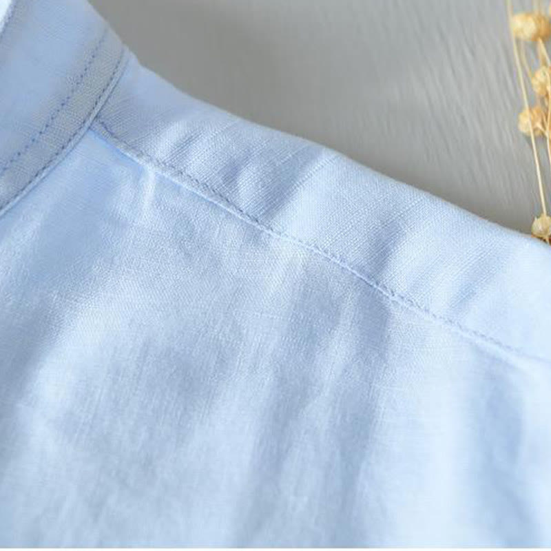 Simple Style Short Sleeve Cotton Linen Shirt for Men - gallery