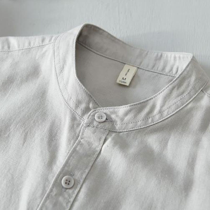 Simple Style Short Sleeve Cotton Linen Shirt for Men - gallery