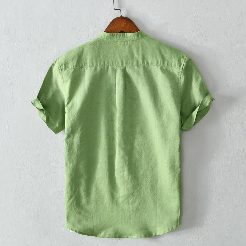 Simple Style Short Sleeve Cotton Linen Shirt for Men - gallery