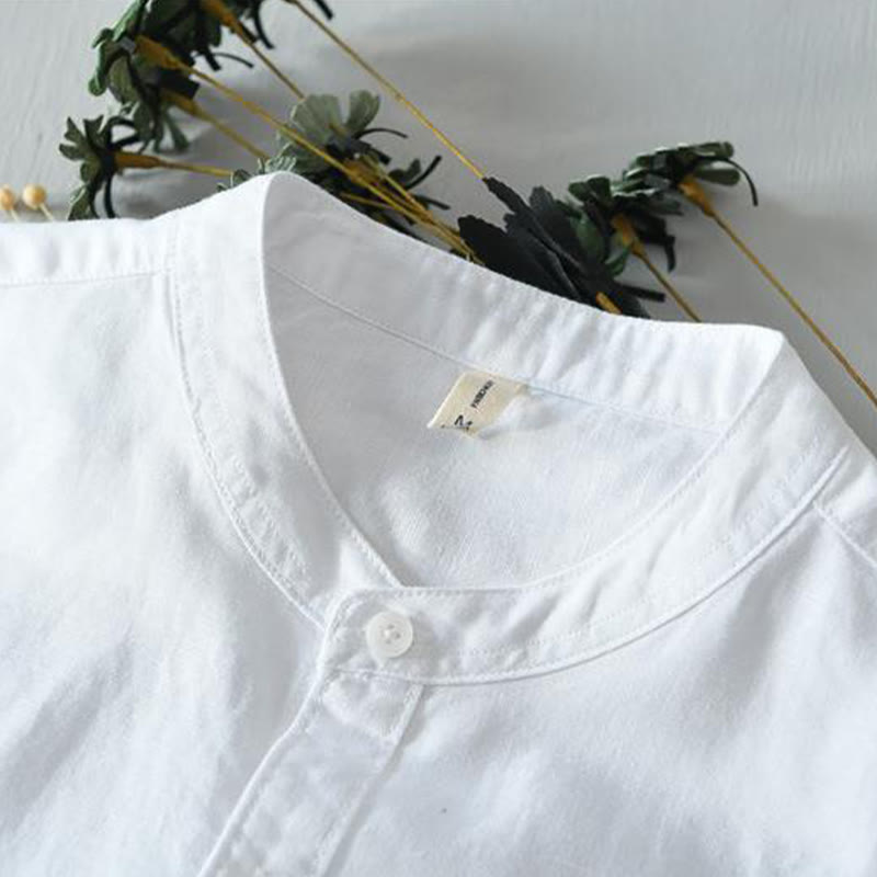 Simple Style Short Sleeve Cotton Linen Shirt for Men - gallery
