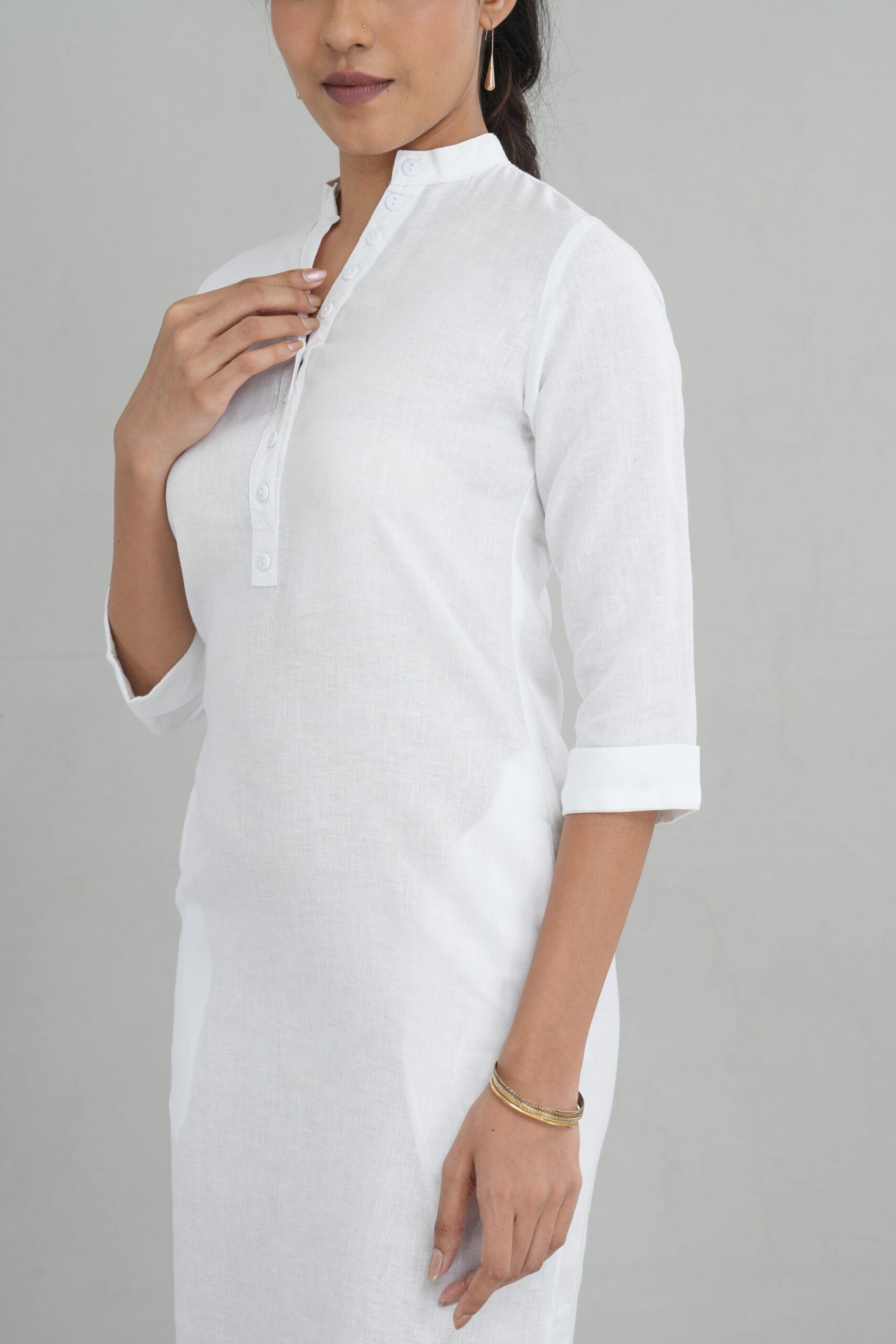 Contour Linen Mandarin Collar Tunic Dress for Women - gallery