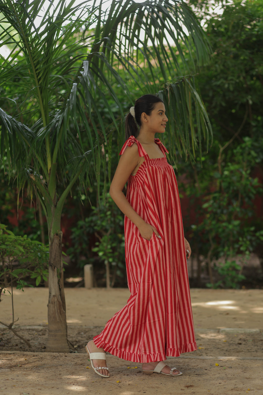 Hand Block Print Cotton Halter Dress with Pockets for Women