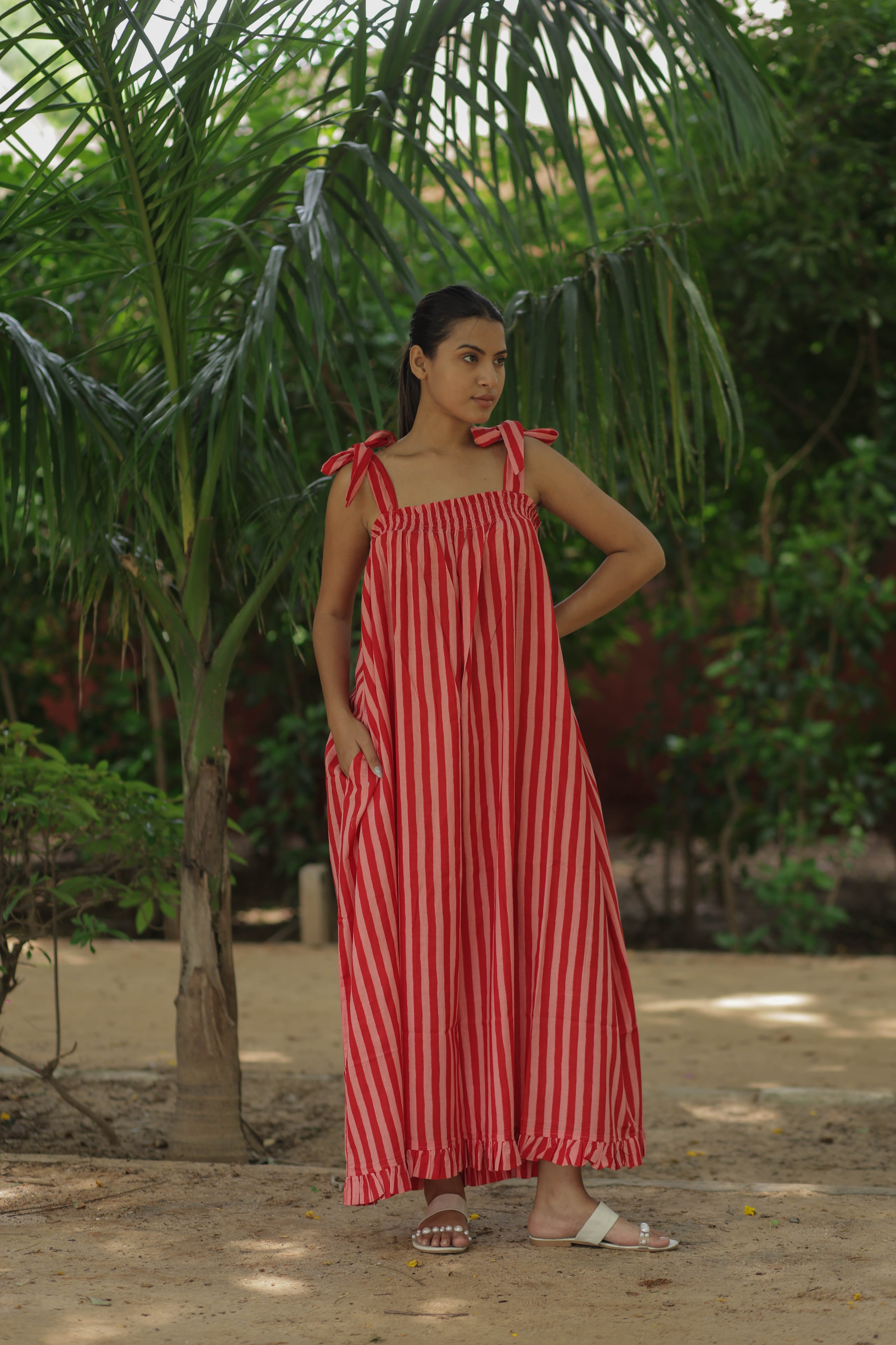 Hand Block Print Cotton Halter Dress with Pockets for Women - gallery