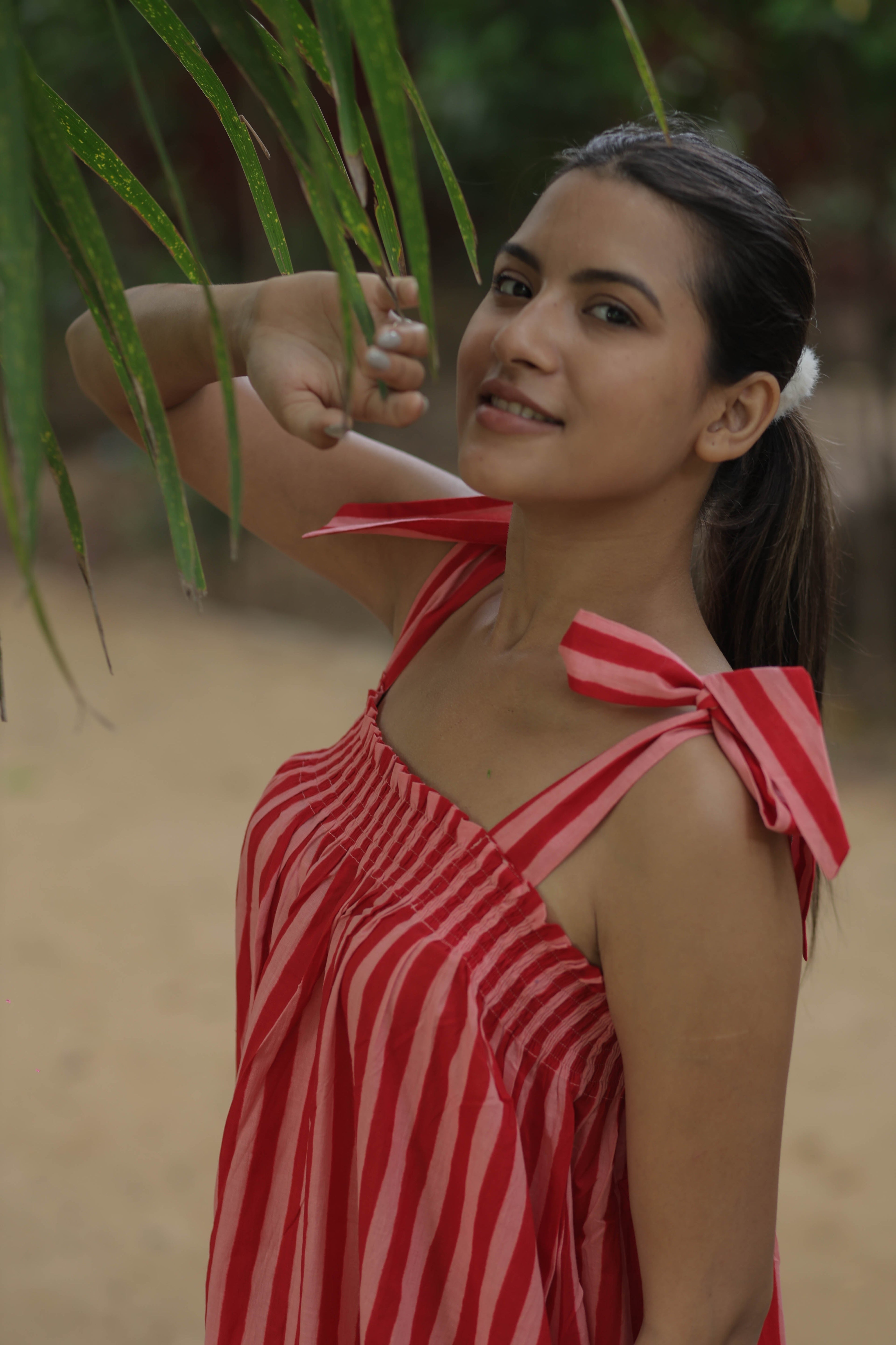 Hand Block Print Cotton Halter Dress with Pockets for Women - gallery