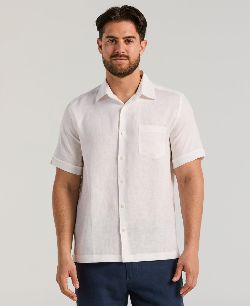 Classic Solid Pure Linen Short Sleeve Shirt for Men