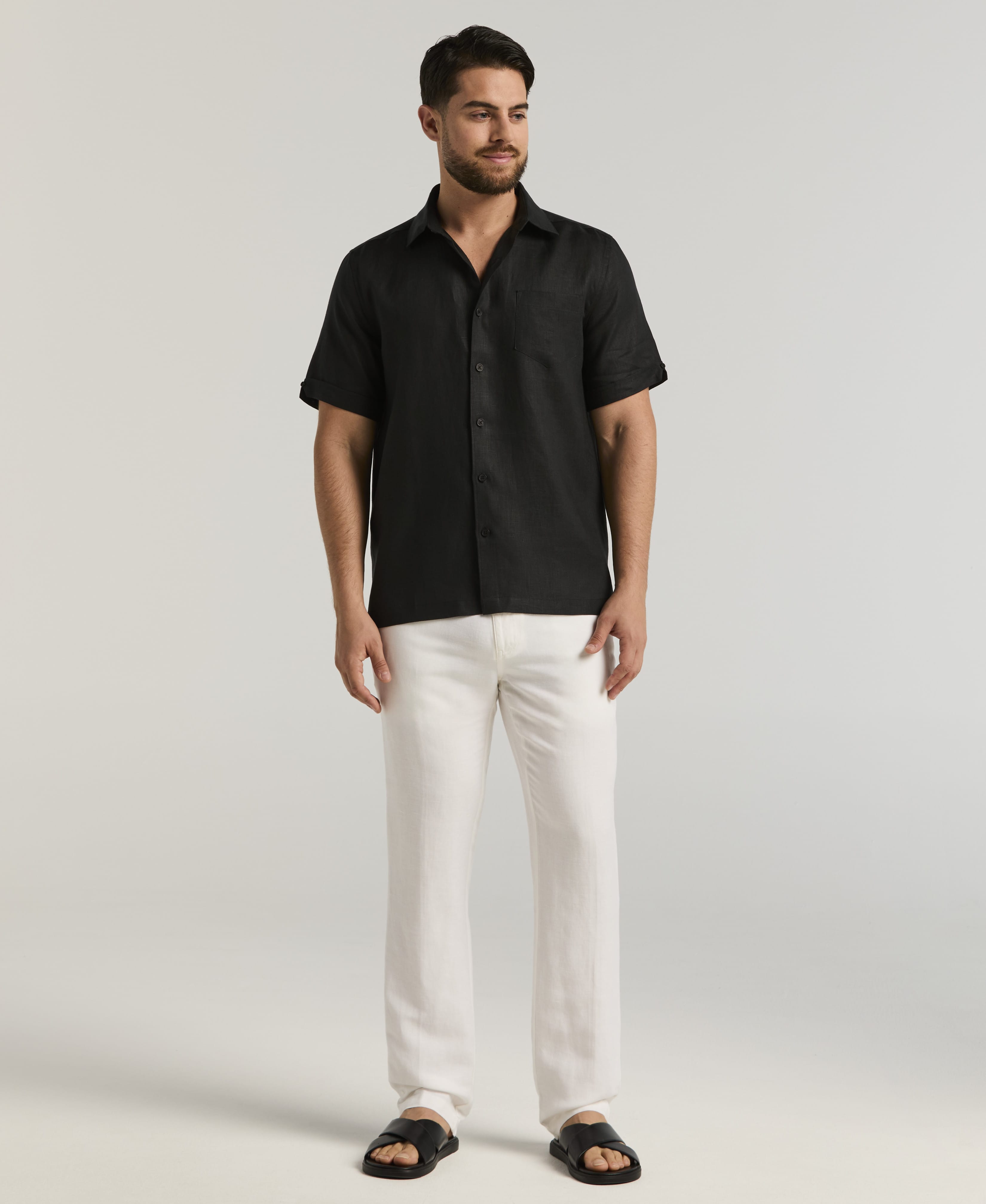 Classic Solid Pure Linen Short Sleeve Shirt for Men - gallery