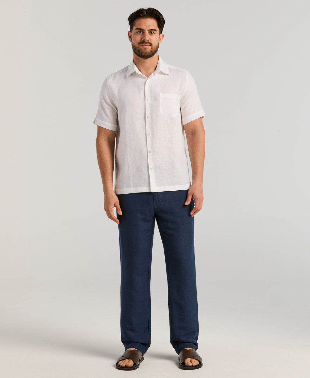 Classic Solid Pure Linen Short Sleeve Shirt for Men - gallery