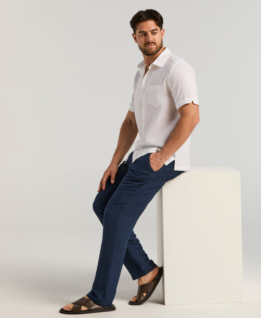 Classic Solid Pure Linen Short Sleeve Shirt for Men - gallery