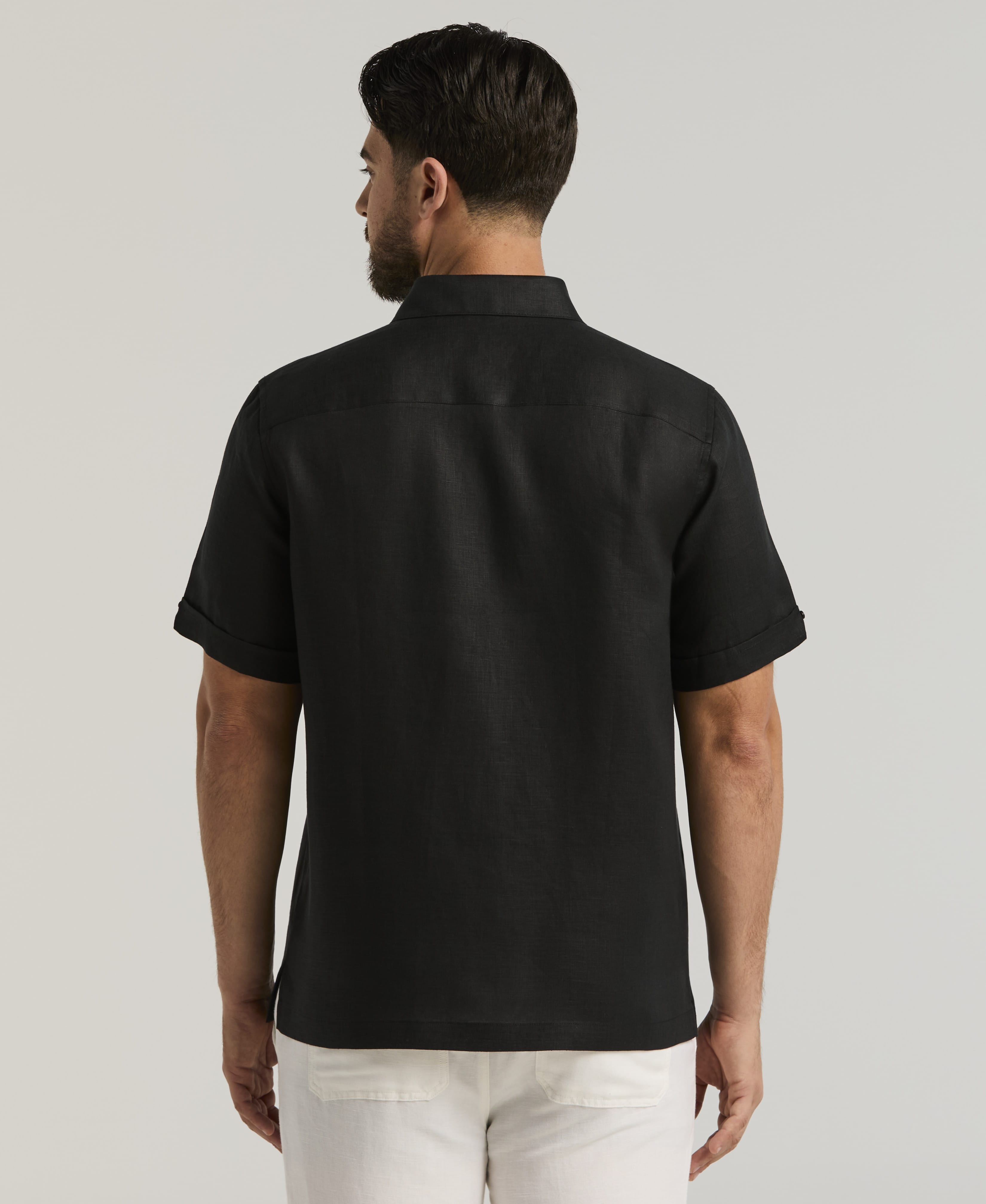 Classic Solid Pure Linen Short Sleeve Shirt for Men - gallery