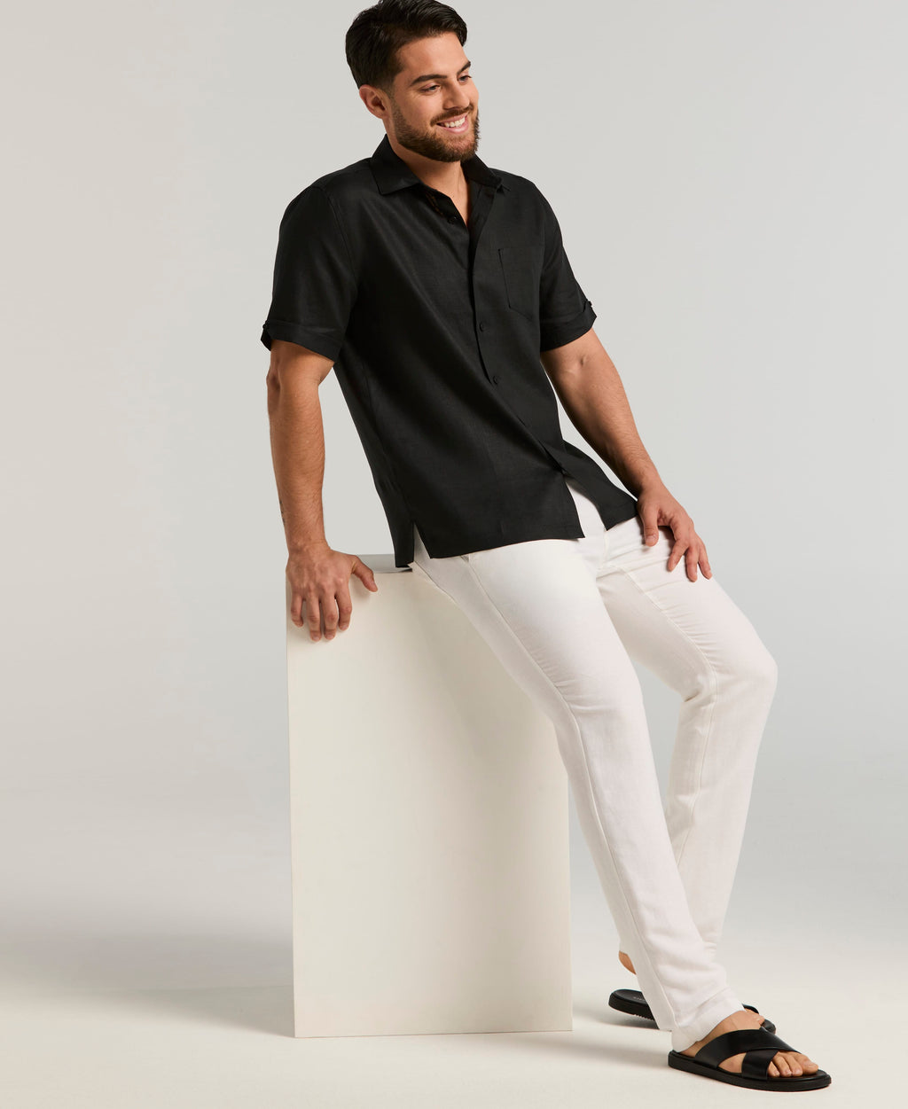 Classic Solid Pure Linen Short Sleeve Shirt for Men - gallery