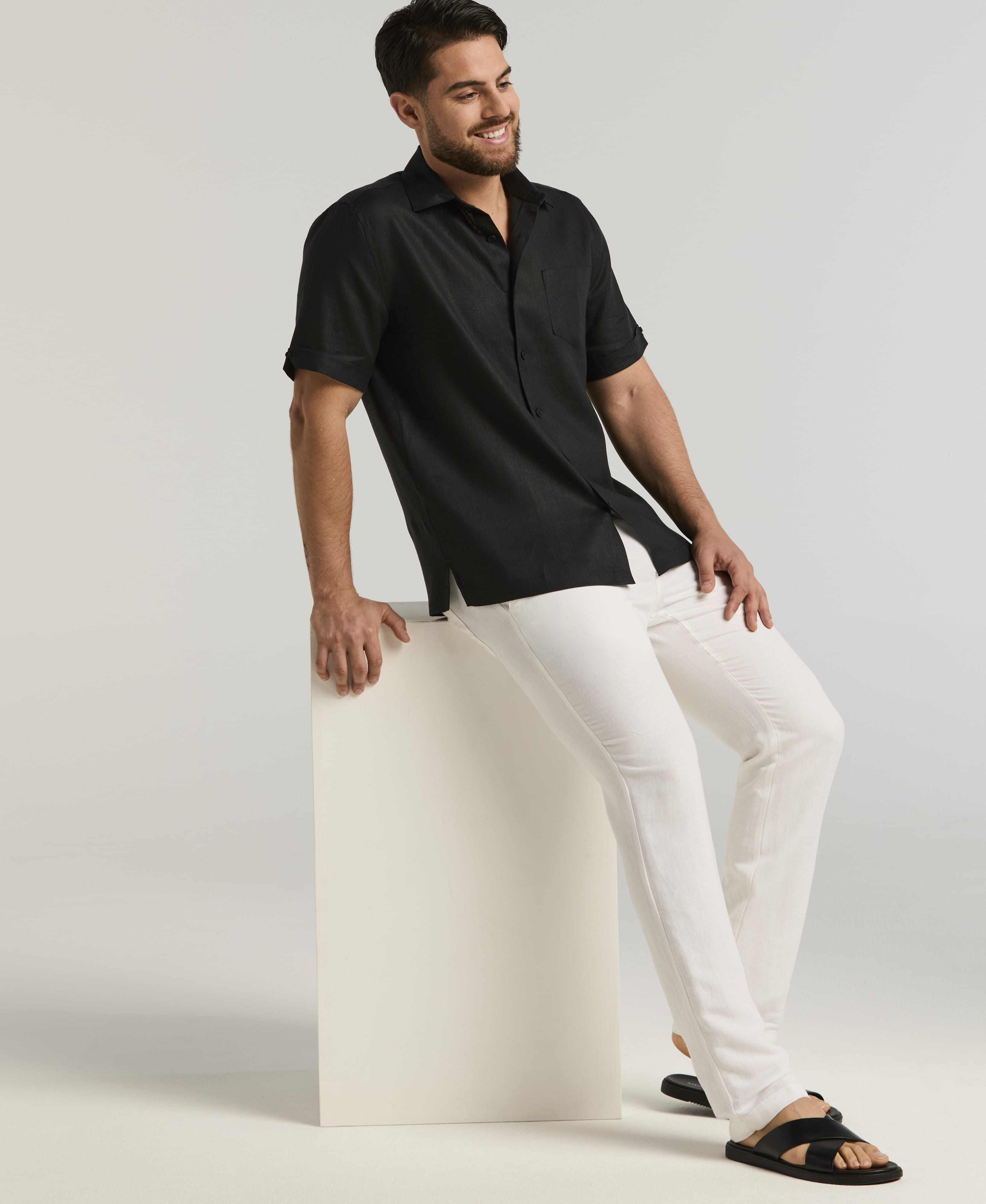 Classic Solid Pure Linen Short Sleeve Shirt for Men - gallery