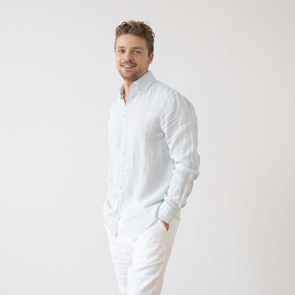 Paul Sky Blue Pinstripe Linen Shirt for Men — gallery